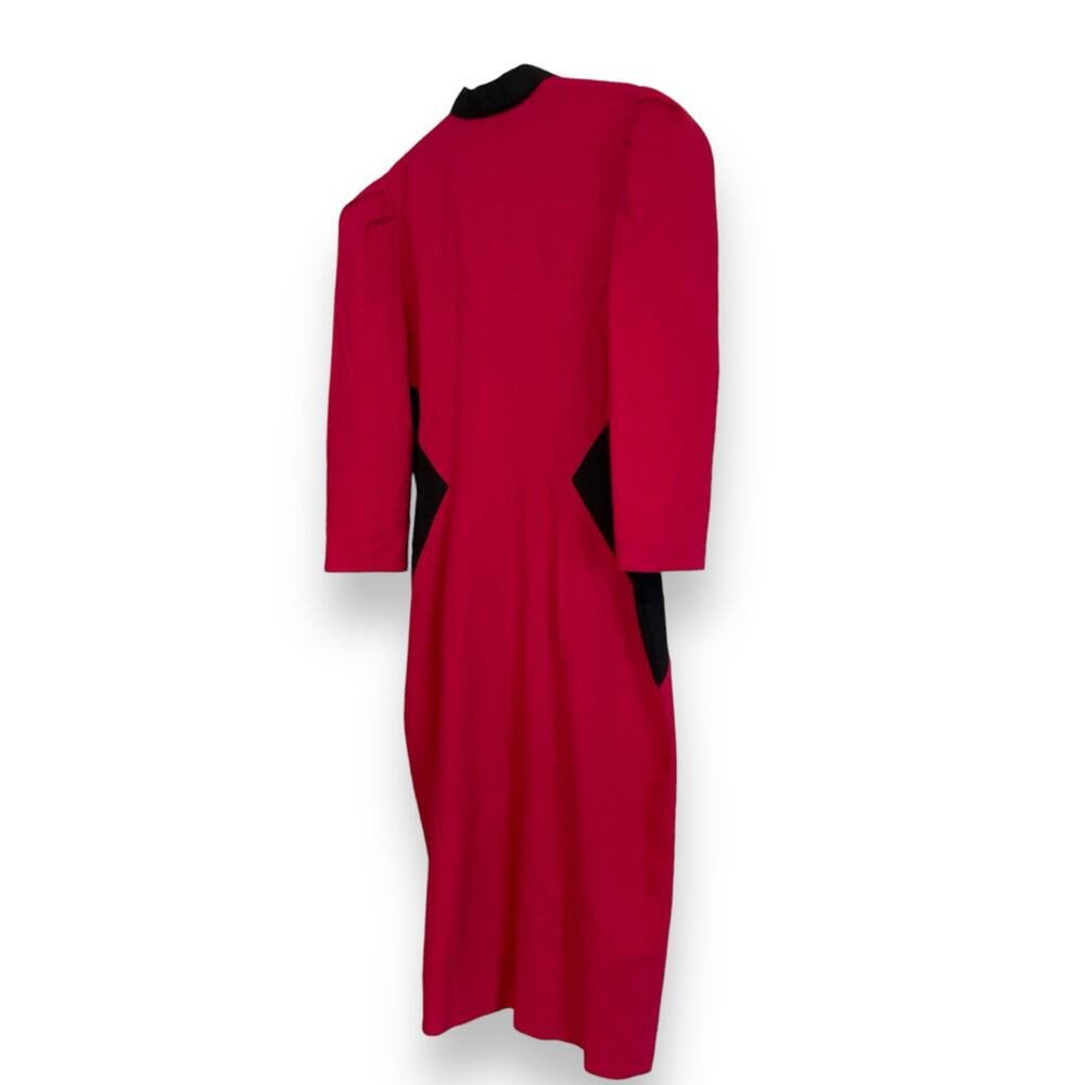 Vintage 80s Pink Black Cloth Button Collar V Neck Boxy Oversize Dress Sz Medium - Picture 4 of 16